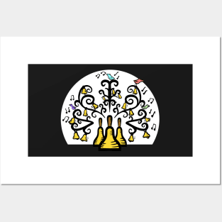 Three Handbells Tree Of Music White Circle Posters and Art